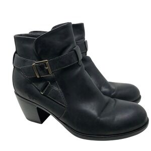 b.o.c. Ankle Boots Womens 8.5 Womens Black Leather Buckle Strap Block Heel  Edgy